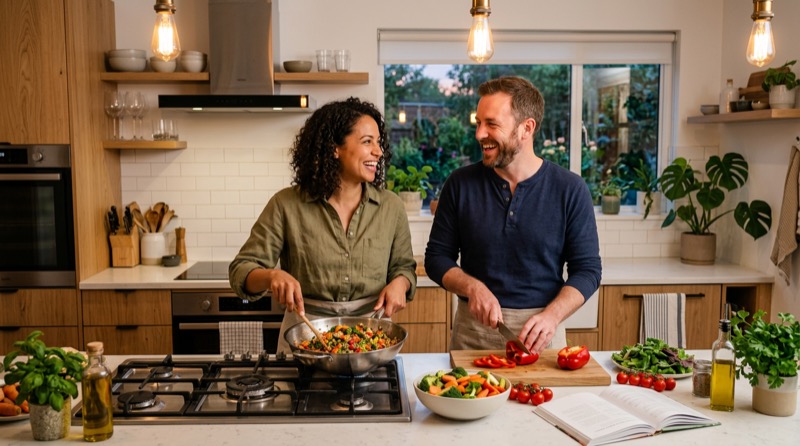 Couple preparing a healthy meal together
